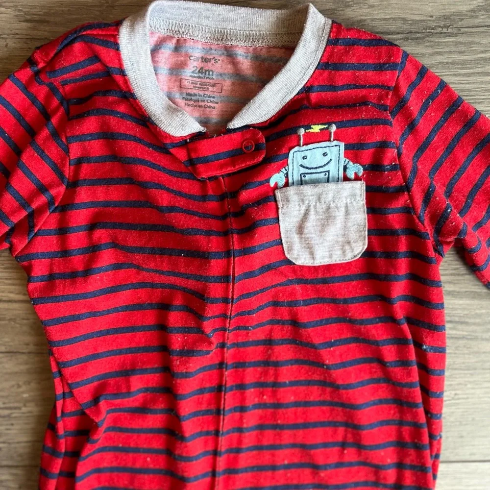 Carter’s Toddler Boy Long Sleeve One Way Footed Zippy Pajama Robot & Stripes 24M